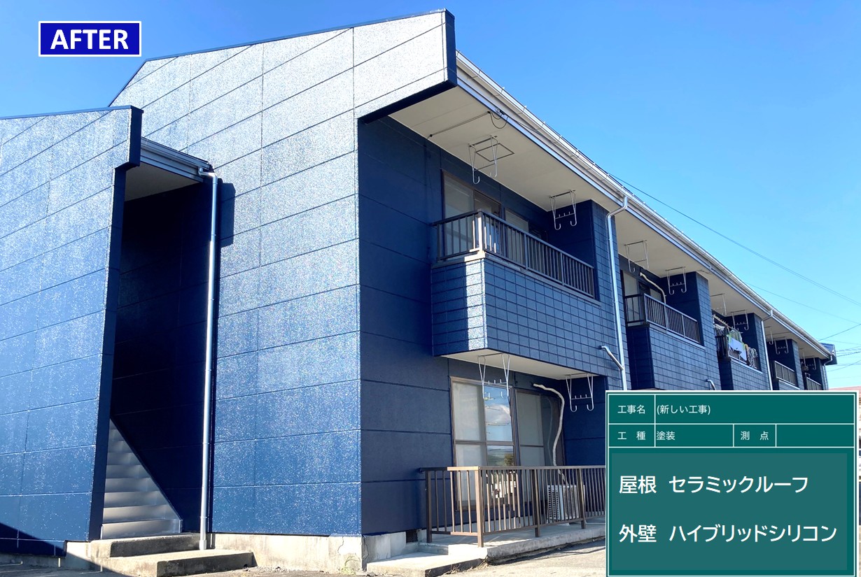 辰野町　アパート外壁塗装　屋根塗塗装　ラジカルシリコン塗料　施工後