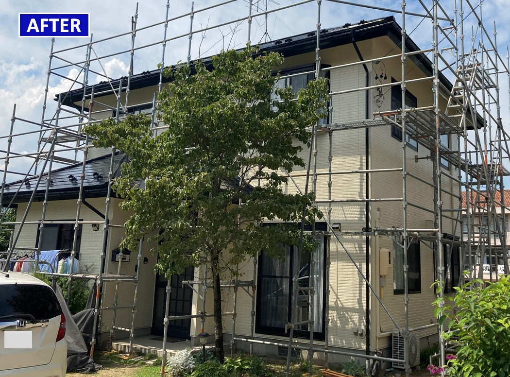 穂高市　戸建て住宅　外壁塗装　ハイブリッドシリコン塗料　施工後