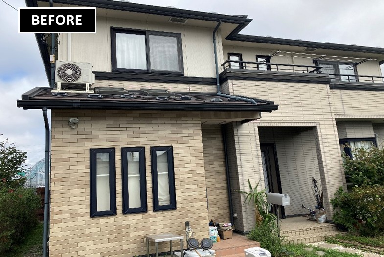 松本市　戸建て住宅　外壁屋根塗装　多彩模様吹付塗装　フッ素塗料　施工前