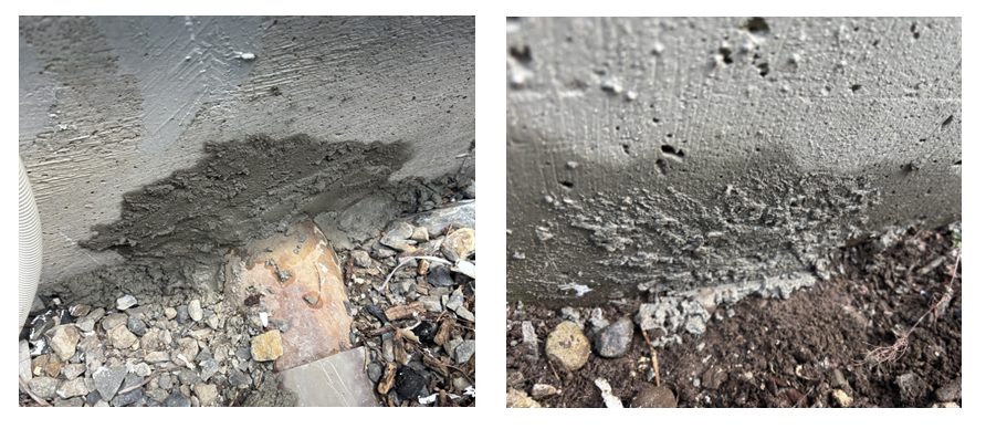 雨漏れ再発防止のため、立ち上がり基礎とベタ基礎の隙間を補修した施工状況
