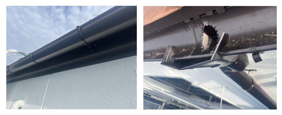 雨水が滞留していた既存雨樋を撤去し、新しい雨樋へ交換しました。
勾配を適切に調整し、隙間もガルバニウム鋼板で塞ぐことで、雨水がスムーズに排出され、雨漏れの原因を根本から改善しています。