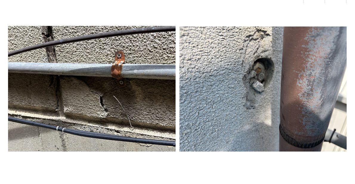 詳細調査を進めると、ALC外壁が脆くなり、ひび割れや欠損が発生している箇所が確認できました。
ALCは水に弱い外壁材のため、クラックから雨水が侵入すると内部劣化や雨漏れにつながります。