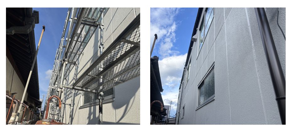 雨漏れ工事完了後の外観。施工後の降雨でも雨漏れが再発していまいことを確認